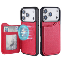 Funda de Teléfono Tipo Cartera Magnética de Cuero, Carga Inalámbrica, Plegable, para 13/14/15/16/17 Pro/Max, con Logotipo Personalizable y Ranuras para Tarjetas