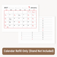 Calendrier de bureau 2027 réutilisable en plastique avec pages intérieures interchangeables, pour la planification à la maison ou au bureau, avec porte-stylo intégré pour l'organisation