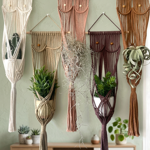 Nouveau panier suspendu moderne en plastique tressé pour plantes, support en macramé violet pour usage intérieur et extérieur - Product Image 3