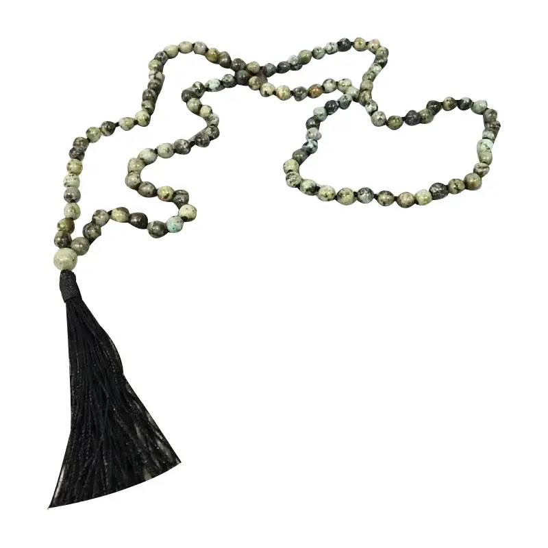 ST0464 Mala Beads annodato uomo turchese africano Mala nappa Boho collana di pietre preziose gioielli da meditazione Yoga