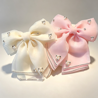 Barrette à cheveux élégante coréenne en organza avec grand nœud, décorée de perles et strass, pour femme, accessoire capillaire pour l'arrière de la tête, style doux et raffiné