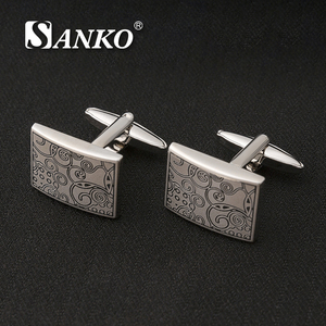 Mancuernillas para Camisa de Hombre <span class=keywords><strong>SANKO</strong></span>, Diseño Clásico Francés, Hebilla de Latón, Cuadrícula de Ajedrez, Bañadas en Oro - Product Image 2