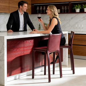 Burgundy <b>Leather</b> Minimalist <b>Bar</b> <b>Stools</b> Modern High Counter Chairs for Home Kitchen Outdoor Dining Upscale <b>Bar</b>/Pub Seating - Product Image 2