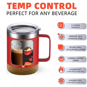 Tasse à café isotherme écologique de 12OZ, tasse à café sous vide en acier inoxydable avec poignée <span class=keywords><strong>et</strong></span> fond en liège - Product Image 6