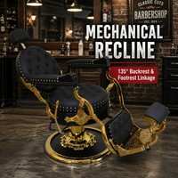 Fauteuil de Barbier Vintage de Luxe, Chaise de Coiffure Professionnelle Robuste avec Cadre Métallique Doré et Inclinaison Hydraulique