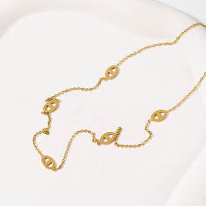 18K Gold Plated Stainless Steel Mariner Oval Cutout Link Cable Chain <b>Necklace</b>, Minimalist Light Luxury Women Clavicle Jewelry - Product Image 4