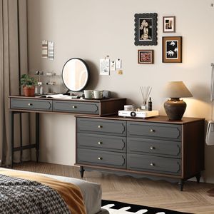 Tocador vintage de madera de caucho con espejo extensible para dormitorio, sala de estar, uso adulto - Product Image 1