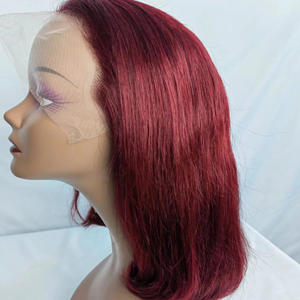 Perruques de cheveux humains courts à lacet frontal 13*4 couleur vin rouge 180% perruque de cheveux synthétiques vierges bruts de dentisterie pour femmes - Product Image 6