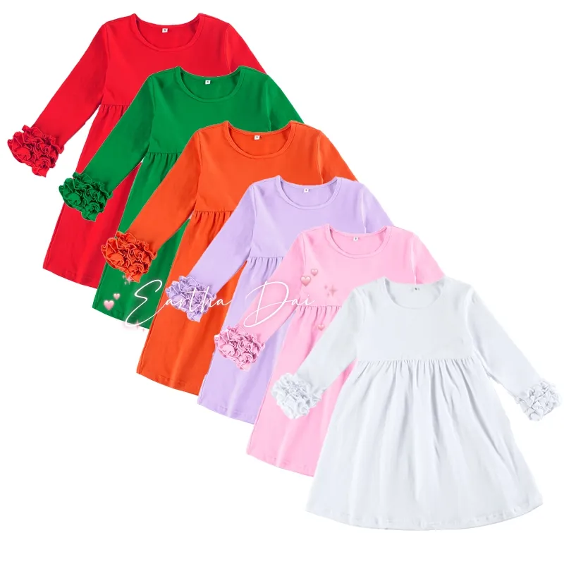 Kişiselleştirilmiş sonbahar kış özel kızın Monogram elbise buzlanma fırfır uzun kollu bebek kız elbiseler
