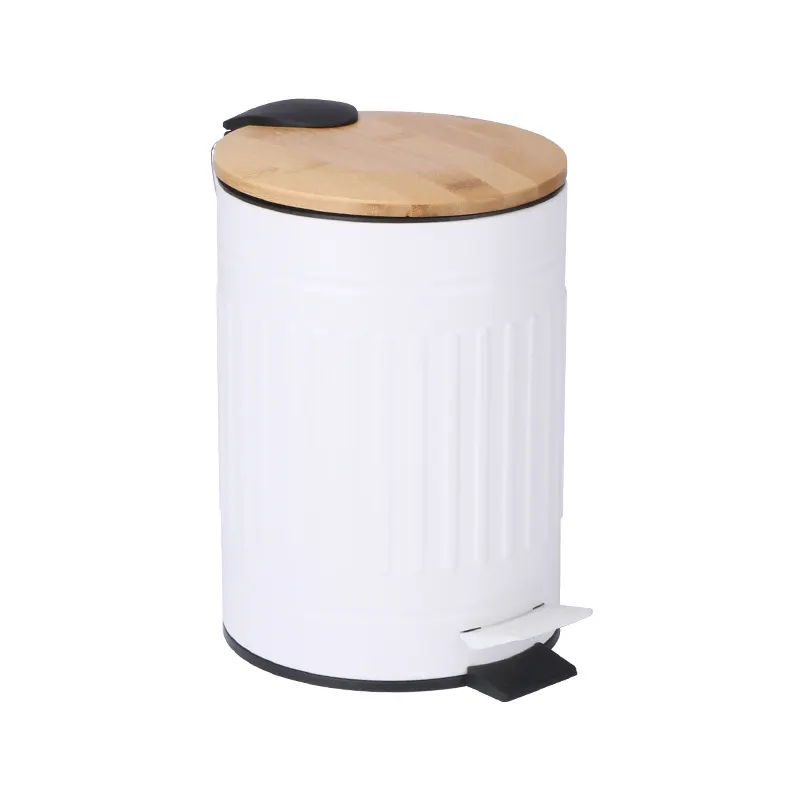 Lixeira de lixo de 3 litros/0.8 galão, lixeira de lixo compacta em metal redondo com tampa de bambu