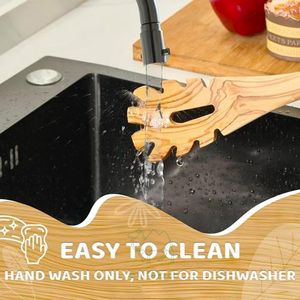Juego de Utensilios de Cocina de Madera de Olivo y Bambú Natural Antiadherentes, 5 Piezas, Diseño Sostenible, Seguro para Alimentos, Antideslizante, con Ranuras para los Dedos - Product Image 5