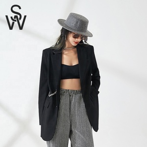 <span class=keywords><strong>Chaqueta</strong></span> de decoración de cadena informal de manga larga sobre <span class=keywords><strong>chaqueta</strong></span> de <span class=keywords><strong>mujer</strong></span> de oficina negra de gran tamaño - Product Image 2
