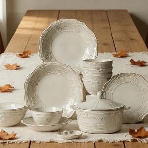 ชุดอาหารค่ำสีขาวลายนูนสไตล์วินเทจ จานรองลายลูกไม้สุดโรแมนติก เซรามิคลายนูน ชุดภาชนะสำหรับงานแต่งงาน ชามและจาน - Product Image 3