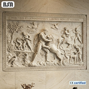 Escultura en Relieve de Hércules y el León de Nemea de BSA Marble, Arte de Pared en Piedra de los Trabajos de Hércules para el Vestíbulo de Hoteles y Villas - Product Image 1