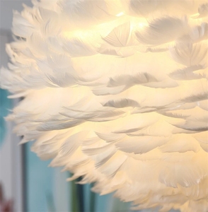 Romantic <strong>Feather</strong> Lamp E27 LED Bulb Pendant Lights Creative Pink <strong>White</strong> <strong>Feather</strong> <strong>Lampshade</strong> Wedding Home Bedroom Decor Pendant Lamp - Product Image 5