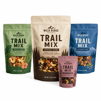Premium Energy Bite Mix Zakje met Platte Bodem, Doorzichtig Venster, Herbruikbare Ziplock, Voedselveilig, Snackverpakking, Staande Pouch