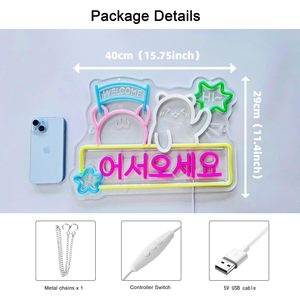 Welcome Neon <b>Sign</b> Pattern LED Acrylic Neon Light USB Powered Advertising <b>Sign</b> For Korean Cafe Restaurant Shop Welcome Decor - Product Image 6