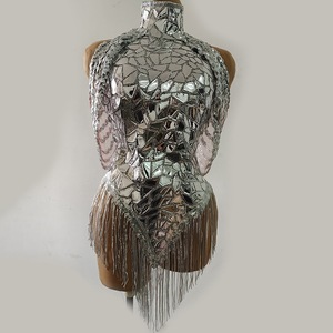 Costumes de scène pour bar de nuit, robes sexy en polyester miroir argenté pour danse latine Cha-Cha, kits pour chanteuses et artistes féminines adultes - Product Image 1