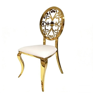Chaises de mariage modernes de luxe en acier inoxydable avec dossier rond, coussins blancs et cadres dorés - Product Image 5