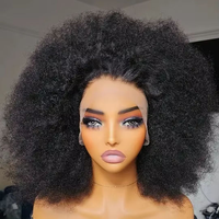 Perruque Frontale Bouclée Afro Kinky Duveteuse 13x4 en Dentelle HD Pré-Épilée, 100% Cheveux Humains pour Femmes Noires