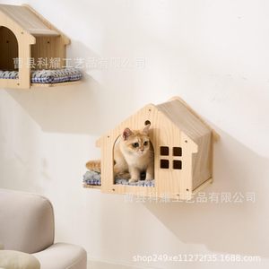 Wooden Cat <b>Bed</b> Solid Wood Wall Mounted <b>House</b> Shape Pet Hammock For Cats Durable Four Seasons Use - Product Image 4