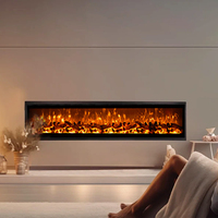 Cheminée électrique LED moderne noire à flamme simulée, 78 pouces, encastrable, murale, pour usage hôtelier, thermostat réglable
