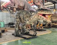 Modèle de dinosaure Velociraptor animatronique grandeur nature de 4 m en caoutchouc de silicone pour utilisation en intérieur et en extérieur dans les parcs d'aventure