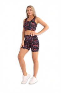 TC372 Completo Sportivo da Donna 2 Pezzi con Pantaloncini, Stampa Geometrica, Traspirante, in Spandex e Poliestere, Sopra il Ginocchio, Vestibilità Regolare, Primavera Estate - Product Image 1