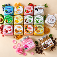 Exfoliërende gezichts- en lichaamsscrub 250g in 15 varianten met koffie, papaja, kojic acid en fruitthema's voor een gladde huid, private label