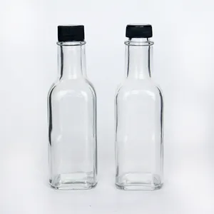 Großhandel schwarz oliven organischen flasche-Quadratische klare 250ml Bio-Glasflaschen aus nativem Olivenöl extra mit Kunststoff deckel und Innen stopfen