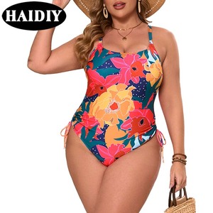 2 días de envío rápido nuevo de talla grande Sexy estampado Halter espalda descubierta arrugas una pieza traje de baño ropa de playa <span class=keywords><strong>Mujer</strong></span> traje de baño - Product Image 1