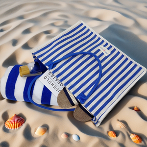 17 Inch Canvas Blue Striped <b>Beach</b> Tote <b>Bag</b> Portable Summer Travel <b>Beach</b> <b>Towel</b> and Slippers Organizer <b>Bag</b> For Women - Product Image 6