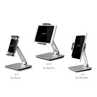 Support de tablette réglable en hauteur en alliage d'aluminium de 4 à 14 pouces pour bureau/lit, rotation à 360°, compatible iPad et smartphone