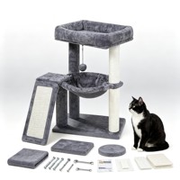 Arbre à chat multi-niveaux gris avec griffoir en sisal, hamac et lit en peluche – Mobilier pour animaux de compagnie