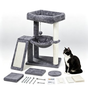 Árbol para Gatos Multinivel Gris con Poste Rascador <span class=keywords><strong>de</strong></span> Sisal, Cama Hamaca y Muebles <span class=keywords><strong>de</strong></span> Peluche para Mascotas - Product Image 1