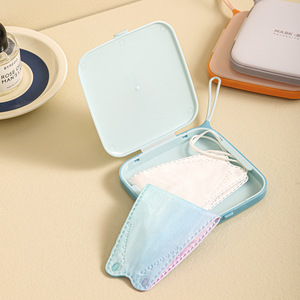 Portable Mask Storage Box Rectangle Dustproof Waterproof Sky Blue White Gray Pinkish Orange Solid Color Covered - Product Image 1