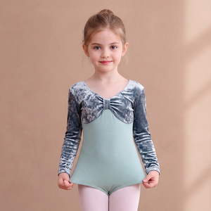 Maillot de Ballet de Terciopelo para Niñas, Manga Larga, con Lazo Frontal, para Entrenamiento y Actuaciones de Danza - Product Image 3