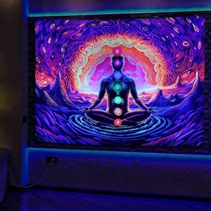 Tapisserie murale personnalisée réactive aux UV (lumière noire) pour yoga, méditation, zen, style <span class=keywords><strong>hippie</strong></span>, mandala, bohème, spirituel, bannière suspendue - Product Image 4