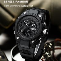 Jam Tangan Elektronik Pria BINBOND 885 Multifungsi Sport Tahan Air Tali Silikon Bercahaya Layar Ganda LED Digital