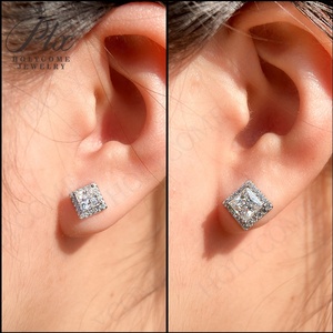 Princesse coupe Moissanite ensemble 925 en argent Sterling ensemble de bijoux complet boucle d'oreille pendentif ensemble en Stock bijoux étincelants à la mode - Product Image 5