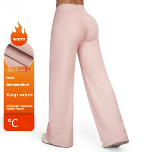 5502 femmes décontracté jambe large <span class=keywords><strong>taille</strong></span> haute pantalon <span class=keywords><strong>doublé</strong></span> <span class=keywords><strong>polaire</strong></span> chaud solide Sports de plein air course Leggings - Product Image 1