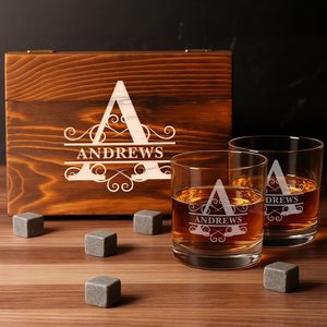 Entrepôt aux États-Unis Double ensemble de verres à whisky à l'ancienne Cadeaux avec 6 roches à whisky en granit pour cocktail <span class=keywords><strong>Scotch</strong></span> <span class=keywords><strong>Bourbon</strong></span> - Product Image 1
