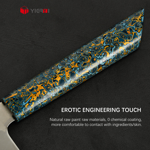Cuchillo de <span class=keywords><strong>Chef</strong></span> Japonés Kiritsuke Personalizado, Núcleo de Acero 10Cr15CoMoV, Acero Laminado de 5 Capas, Mango de Madera Lacada en Azul y Dorado de Lujo, Cuchillo de Cocina - Product Image 4