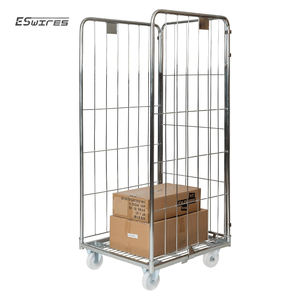 明るい亜鉛鋼物流亜鉛メッキモバイル3面輸送倉庫折りたたみローリングトロリー - Product Image 1