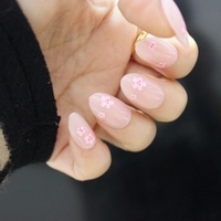 Magnifiques faux ongles à presser en gel souple, forme moyenne ovale amande ronde, motif fleur rose, pour grossistes