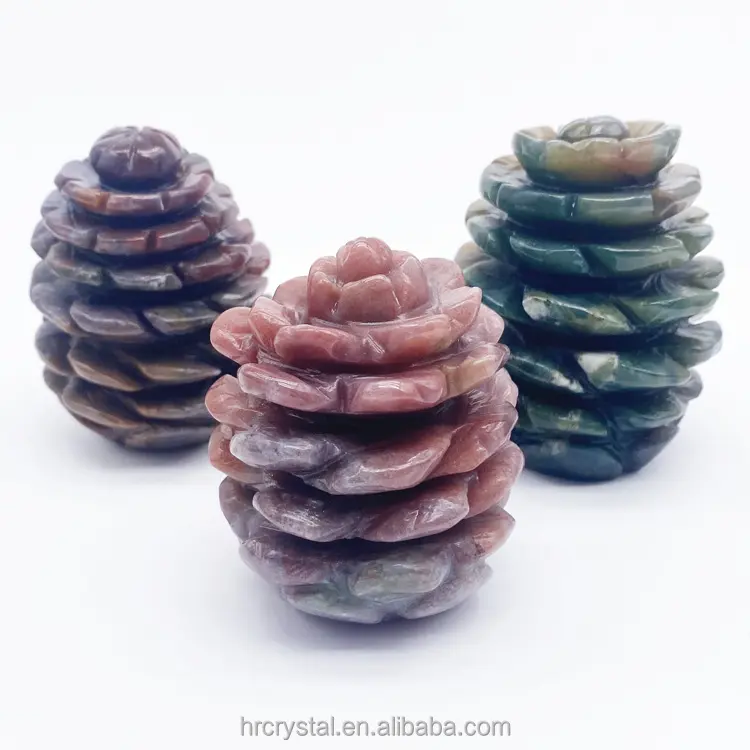 Healing Semi-precious Stone Crafts Indian Agate Pinecone Carved Gemstone Crystal Carvings