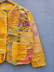 Best Hand Block Printed Floral Quilted Cotton <b>Jacket</b> <b>Lightweight</b> Quilted Ethnic with Button Front for <b>Women</b> Stylish Great Price - Product Image 4