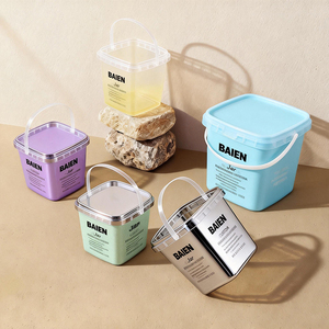 Suministro <span class=keywords><strong>de</strong></span> Fábrica: Tarros <span class=keywords><strong>de</strong></span> Plástico Transparente <span class=keywords><strong>de</strong></span> Grado Alimenticio 1L-5L, Cubos con Asas y Tapas, Colores Personalizados, Impresión <span class=keywords><strong>de</strong></span> Logotipo, Contenedor <span class=keywords><strong>de</strong></span> PP para Uso con Crema - Product Image 4
