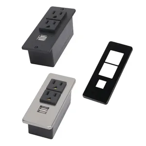 שקע חשמל 120v עם מטען USB צלחת כיסוי מתכת, שקע מוטבע רהיטים עם USB כפול