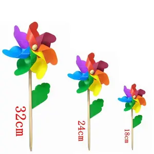 Suministro de fábrica Rainbow Poly Petal Windmill Plastic Sunflower Garden Windmill para Decoración